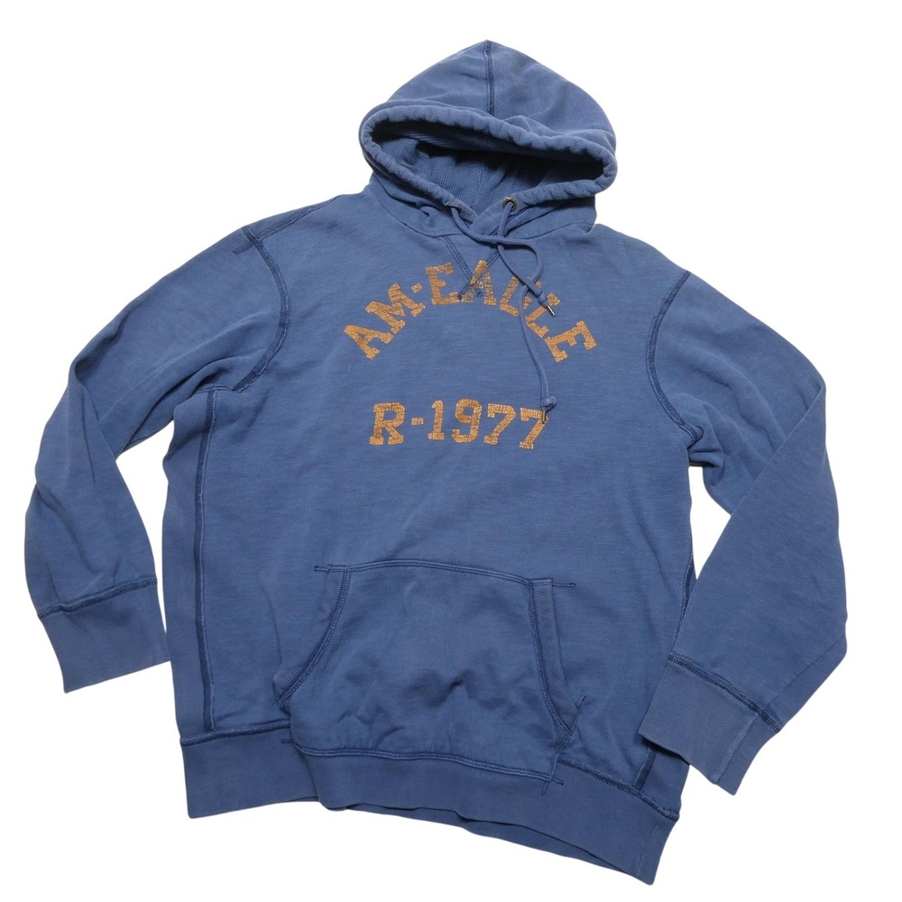 American Eagle Outfitters Hoodie Sweatshirt Mens XLT Blue R-1977 Pullover
